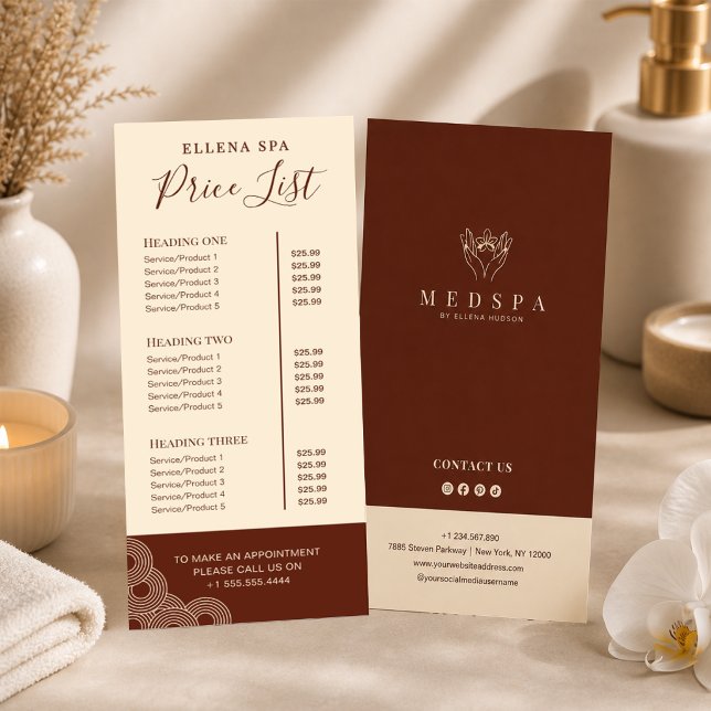 Elegante Terrakotta-Spa-Schönheitspreisliste Menü (Von Creator hochgeladen)