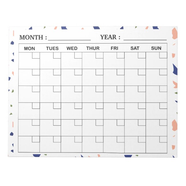 Elegante Terrazzo Monatlicher Kalender Planer Notizblock (Vorderseite)