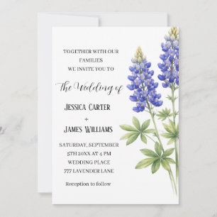 Elegante Texas Blaue Lupine Aquarell Blumen Hochze Einladung