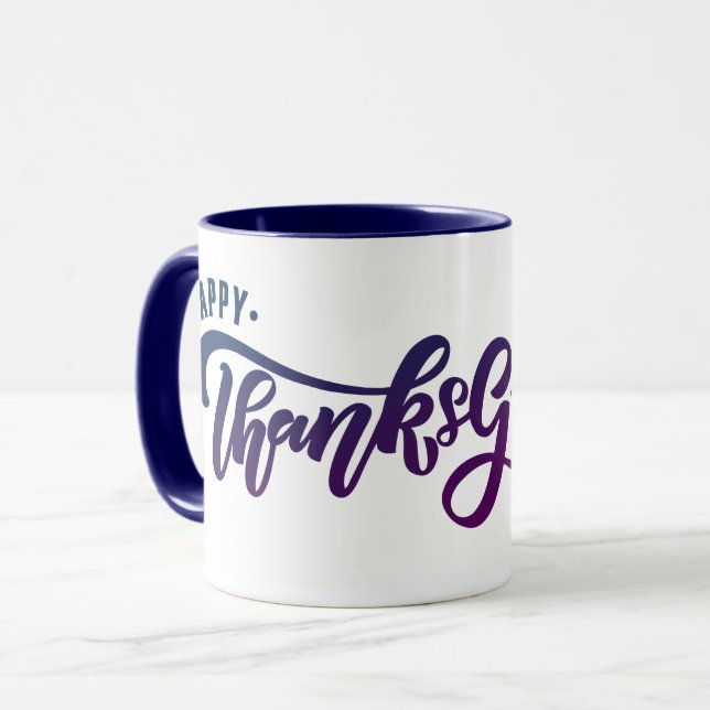 Elegante Text Happy Thanksgiving Typografie Tasse (Vorderseite Links)