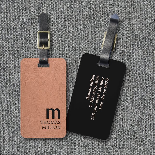 Elegante Textur Braun Schwarz Fette Monogramm Gepäckanhänger (Von Creator hochgeladen)