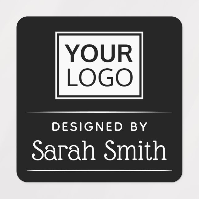 Elegante Textur mit Logo, quadratische, schwarze S Etiketten (Design 1)