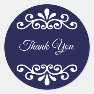 Elegante Thank You Kalligrafie auf Navyblau Runder Aufkleber