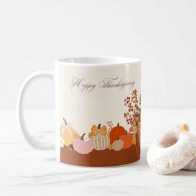 Elegante Thanksgiving-Kürbiskunst Kaffeetasse (Mit Donut)