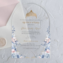 Elegante Tiara Gold Blaue Rosen Quinceañera