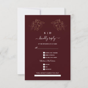 Elegante tiefe Burgunder-Gold-Hochzeits-Songwunsch RSVP Karte