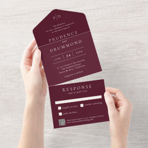 Elegante, tiefe Burgunderrot-QR-Code-Klassische Ho All In One Einladung