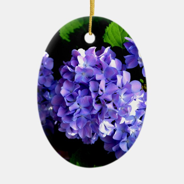 Elegante tiefe lila Blume Hydrangea Keramikornament (Vorne)