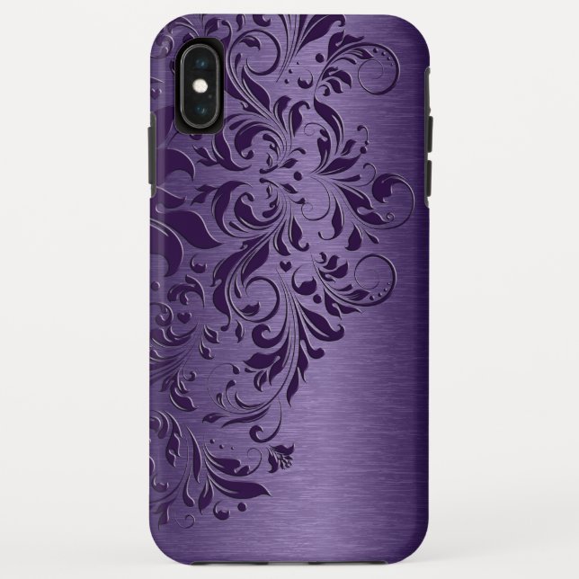Elegante tiefe Lila Blumenspitze Case-Mate iPhone Hülle (Rückseite)
