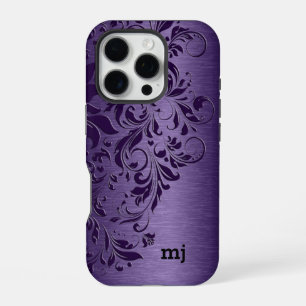 Elegante tiefe Lila Blumenspitze Lila iPhone 16 Pro Hülle