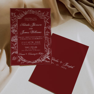 Elegante tiefe rote florale boho botanische Hochze Einladung