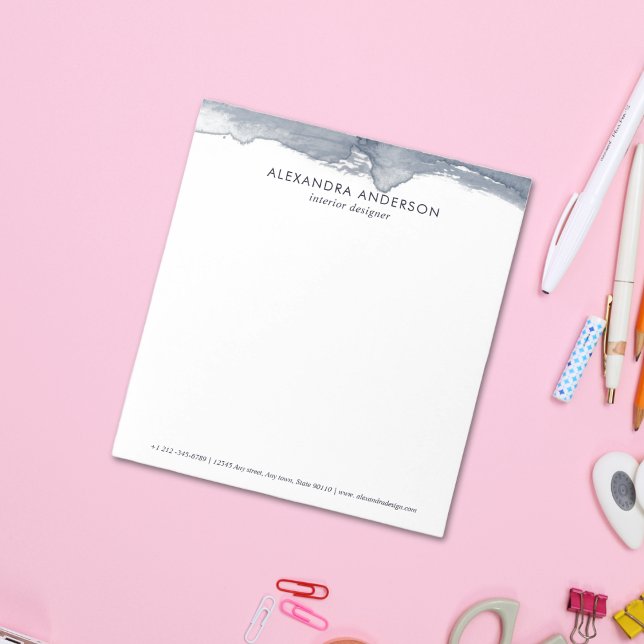 Elegante Tiefgraue Wasserfarben Beruflich Minimal Notizblock (Elegant Deep Gray Watercolor Professional Minimal Notepad)