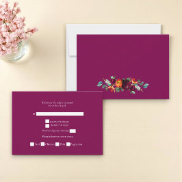 Elegante tiefrosa botanische Hochzeitsantwortkarte RSVP Karte