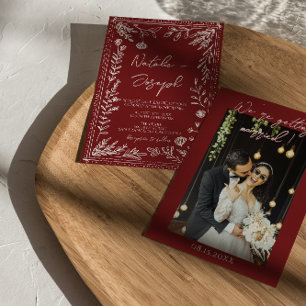 Elegante tiefrote blaue florale moderne Foto-Hochz Einladung