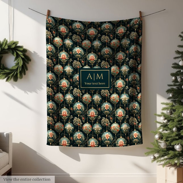 Elegante tiefrote und goldene Luxus-Kugeln als Ges Fleecedecke (Elegant deep red & gold luxury baubles throw gift Fleece Blanket)