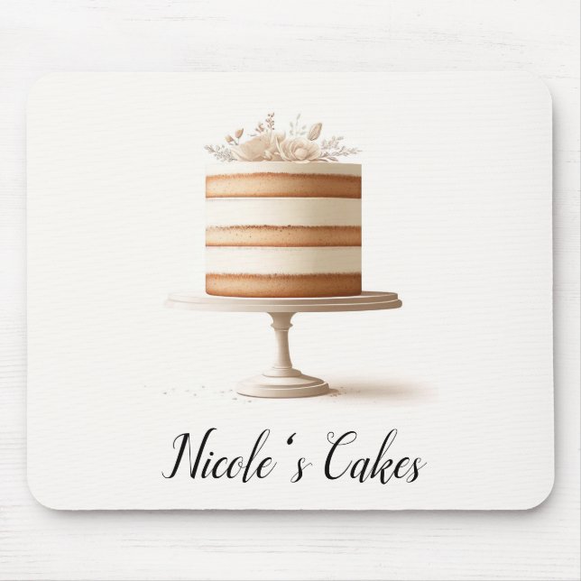 Elegante Tier White Floral Cake Bäckerei Küche Mousepad (Vorne)