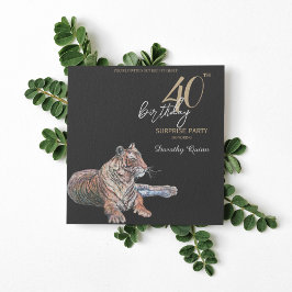 Elegante Tiger Floral Überraschung Geburtstagspart Einladung
