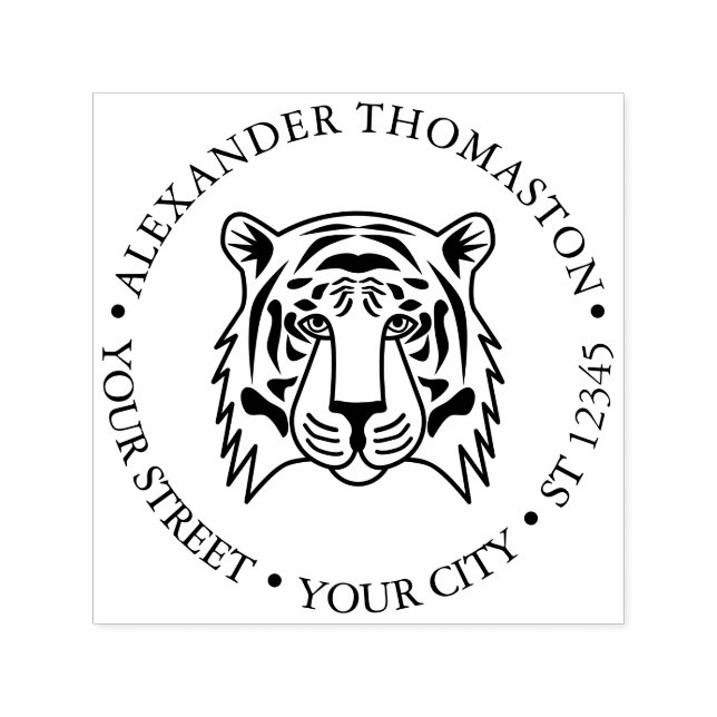 Elegante Tiger Head Round Name Rücksendeadresse Permastempel (Design)