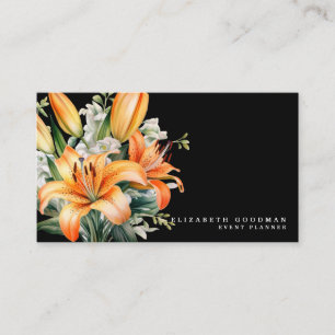 Elegante Tiger Lily Tropical Black Business Cards Visitenkarte