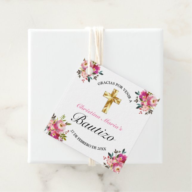 Elegante Tinta Floral Bautizo Geschenkanhänger (Beispiel)