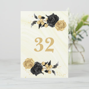 Elegante Tischnummer aus Gold und schwarzen Blume