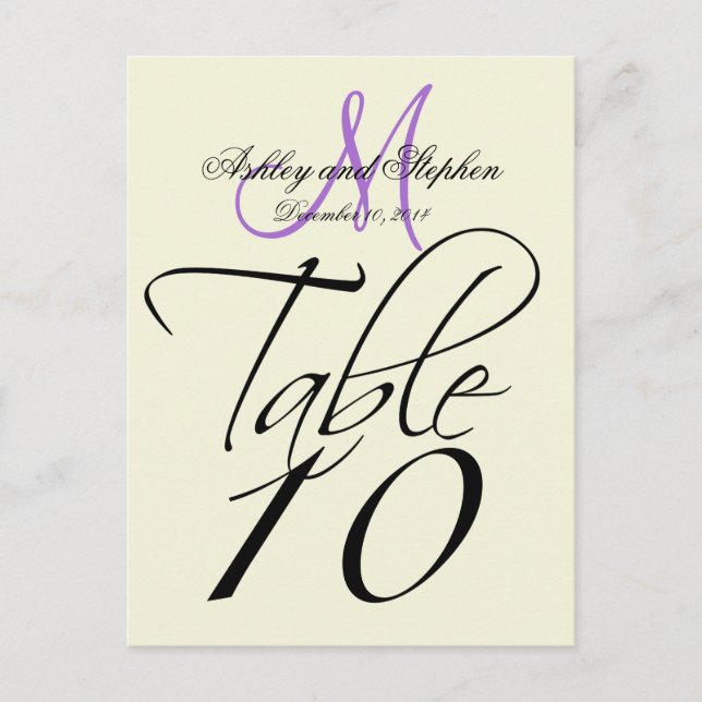 Elegante Tischnummer Card Hochzeitbeige Lavendel (Vorderseite)