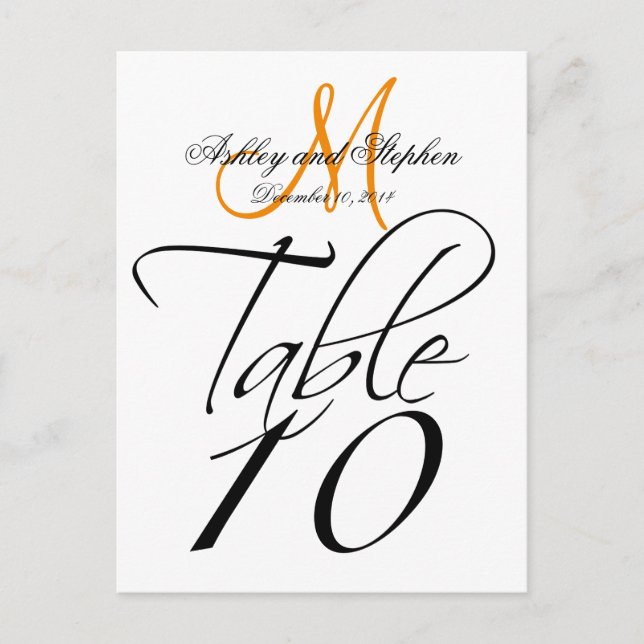 Elegante Tischnummer Cards Wedding White Tangerine (Vorderseite)