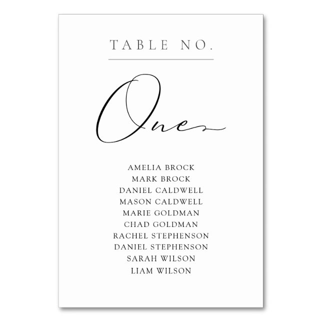 Elegante Tischnummer Einsitzkarte (Vorderseite)
