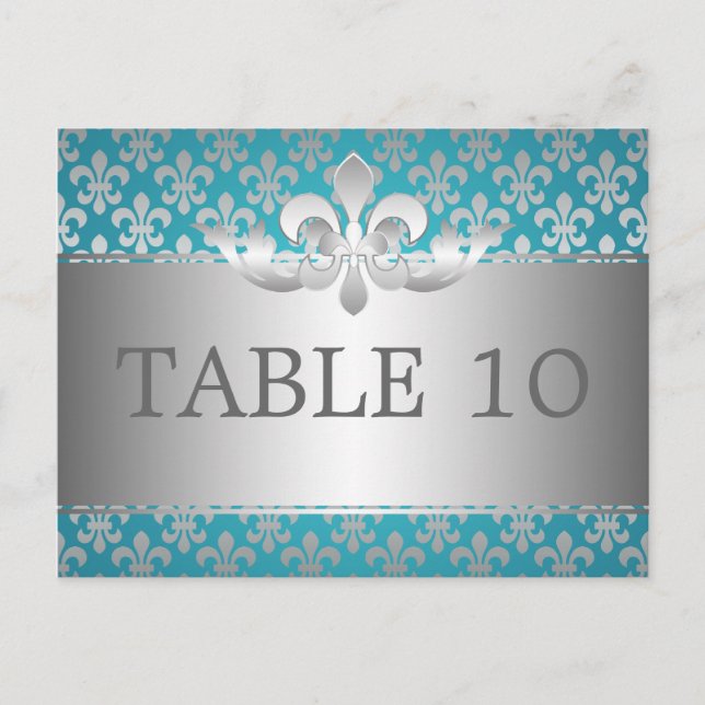 Elegante Tischnummer Fleur De Lis Blau (Vorderseite)