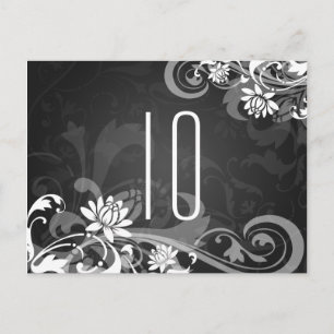 Elegante Tischnummer Floral Wirbel Black
