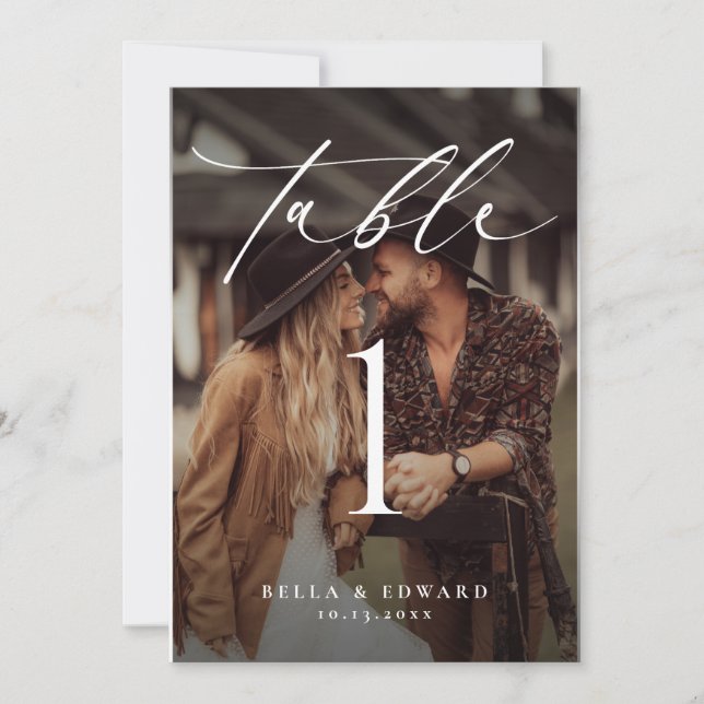 Elegante Tischnummer Fotokarte (Vorderseite)