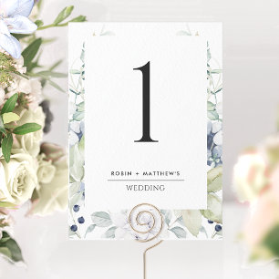 Elegante Tischnummer für Hochzeiten in Weiß und Bl