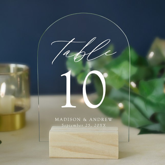 Elegante Tischnummer für Weißskript-Acryl (Von Creator hochgeladen)