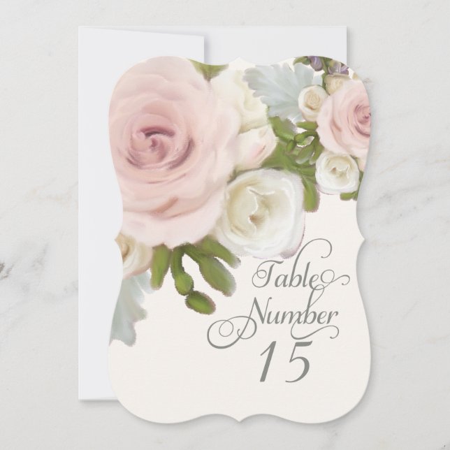 Elegante Tischnummer Karten Skalierte Rose mit Blä (Vorderseite)