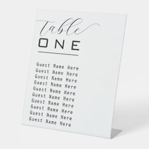 Elegante Tischnummer Namen Schwarz-weiß Minimalist Sockelschild