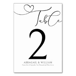 Elegante Tischnummer Script Black & White Wedding