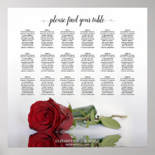 Elegante Tischordnung für 18 Tische mit roter Rose Poster