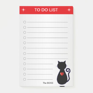 Elegante To-Do-Liste & schwarze Katzensilhouette a Post-it Klebezettel