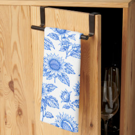 Elegante Toile de Jouy Sonnenblumen – Blau Botanis Geschirrtuch
