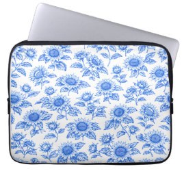 Elegante Toile de Jouy Sonnenblumen – Blau Botanis Laptopschutzhülle