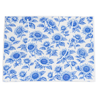 Elegante Toile du Jouy Sonnenblumen – Blau Botanis Große Geschenktüte