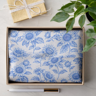 Elegante Toile du Jouy Sonnenblumen – Blau Botanis Seidenpapier