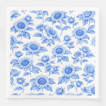 Elegante Toile du Jouy Sonnenblumen – Blau Botanis
