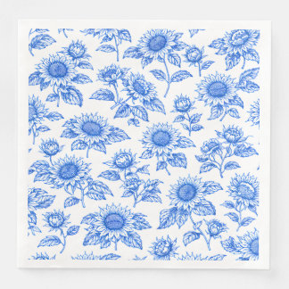 Elegante Toile du Jouy Sonnenblumen – Blau Botanis Serviette