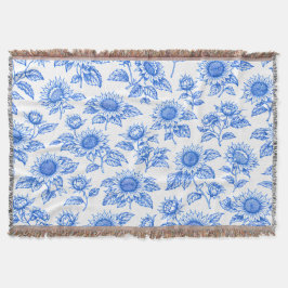 Elegante Toile du Jouy Sonnenblumen – Blaue Botani Decke