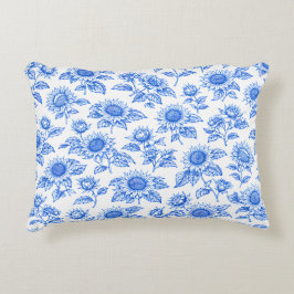 Elegante Toile du Jouy Sonnenblumen – Blaue Botani Dekokissen