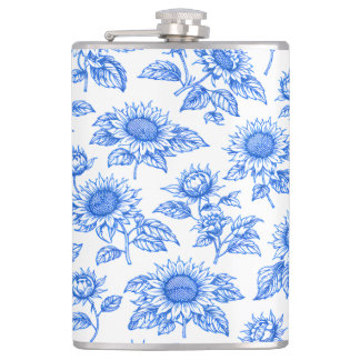 Elegante Toile du Jouy Sonnenblumen – Blaue Botani Flachmann