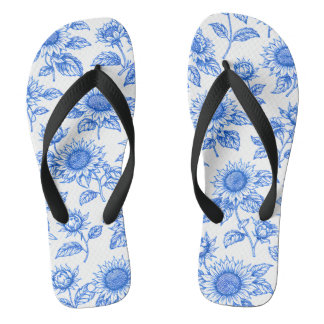 Elegante Toile du Jouy Sonnenblumen – Blaue Botani Flip Flops