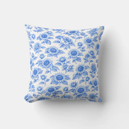 Elegante Toile du Jouy Sonnenblumen – Blaue Botani Kissen