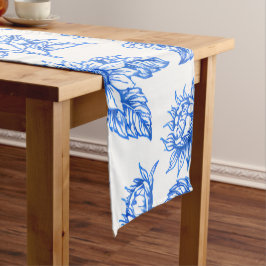 Elegante Toile du Jouy Sonnenblumen – Blaue Botani Kurzer Tischläufer